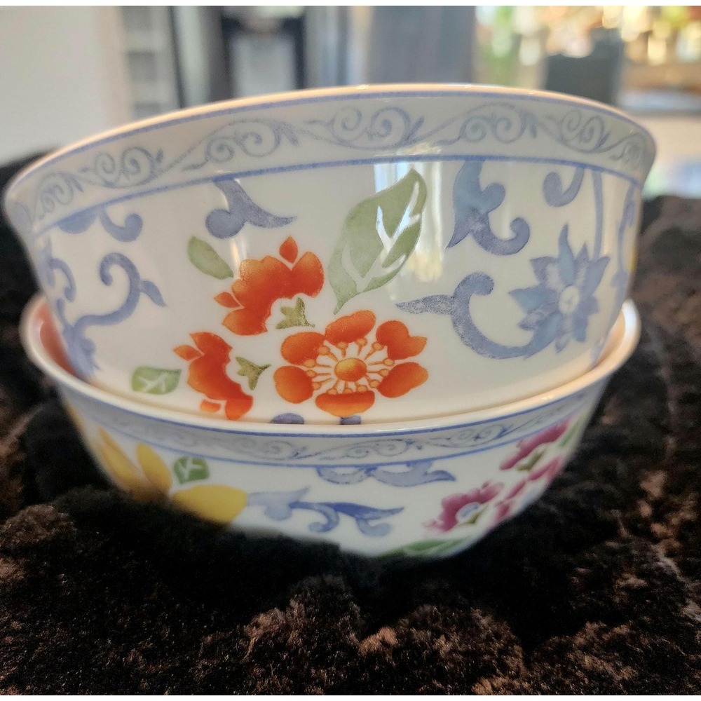 Ralph Lauren Indonesia Mandarin Blue 6 1/8" Coupe Cereal Bowls Set of 2